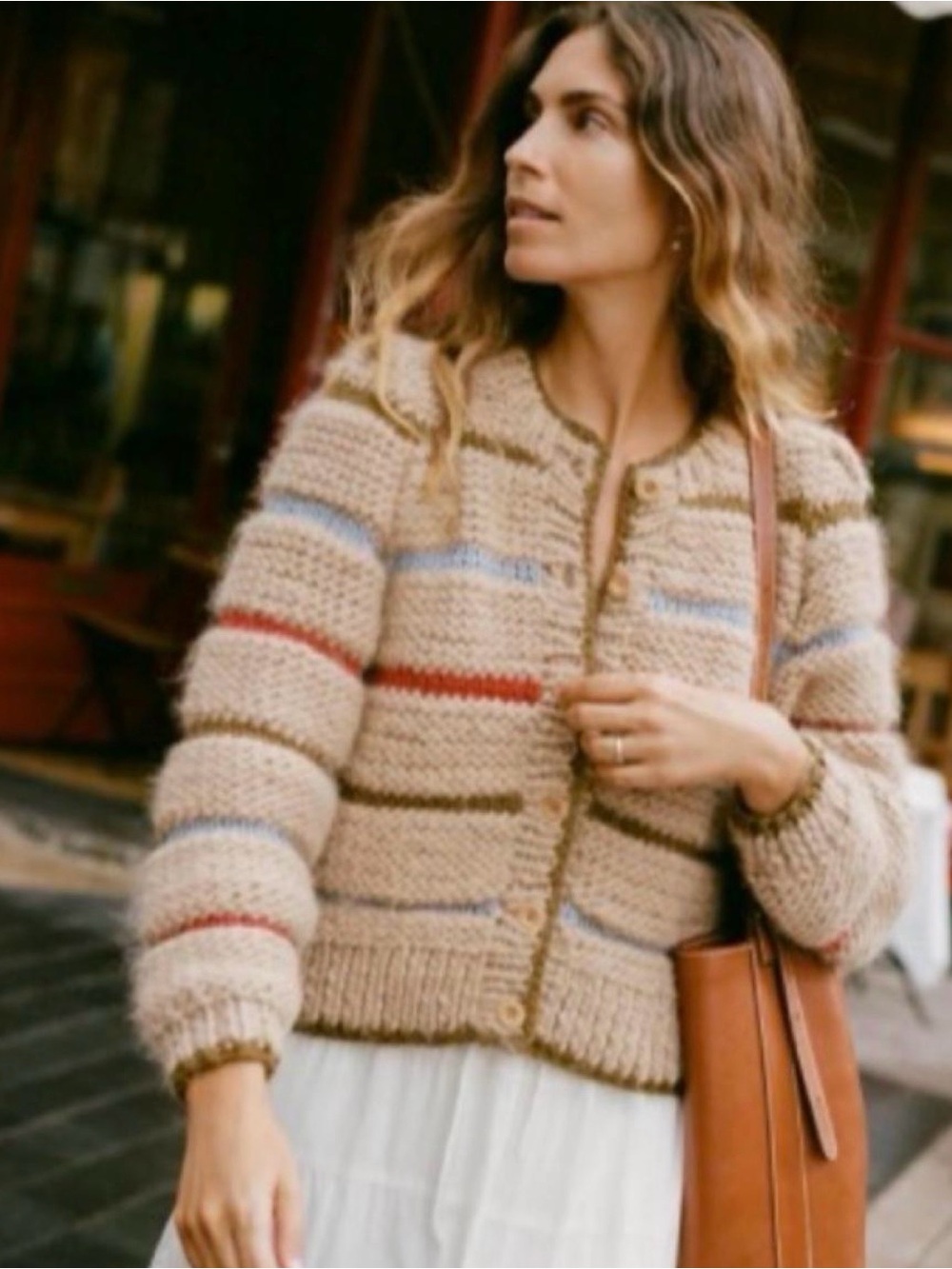 Chunky Striped Beige Knit Cardigan Sweater Christy Dawn Leandra Cardigan